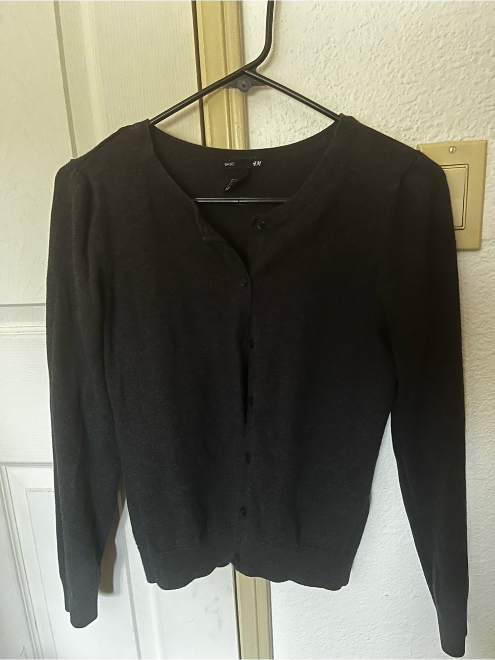 H&M Gray Womens Crewneck Button-Front Cardigan Sweater